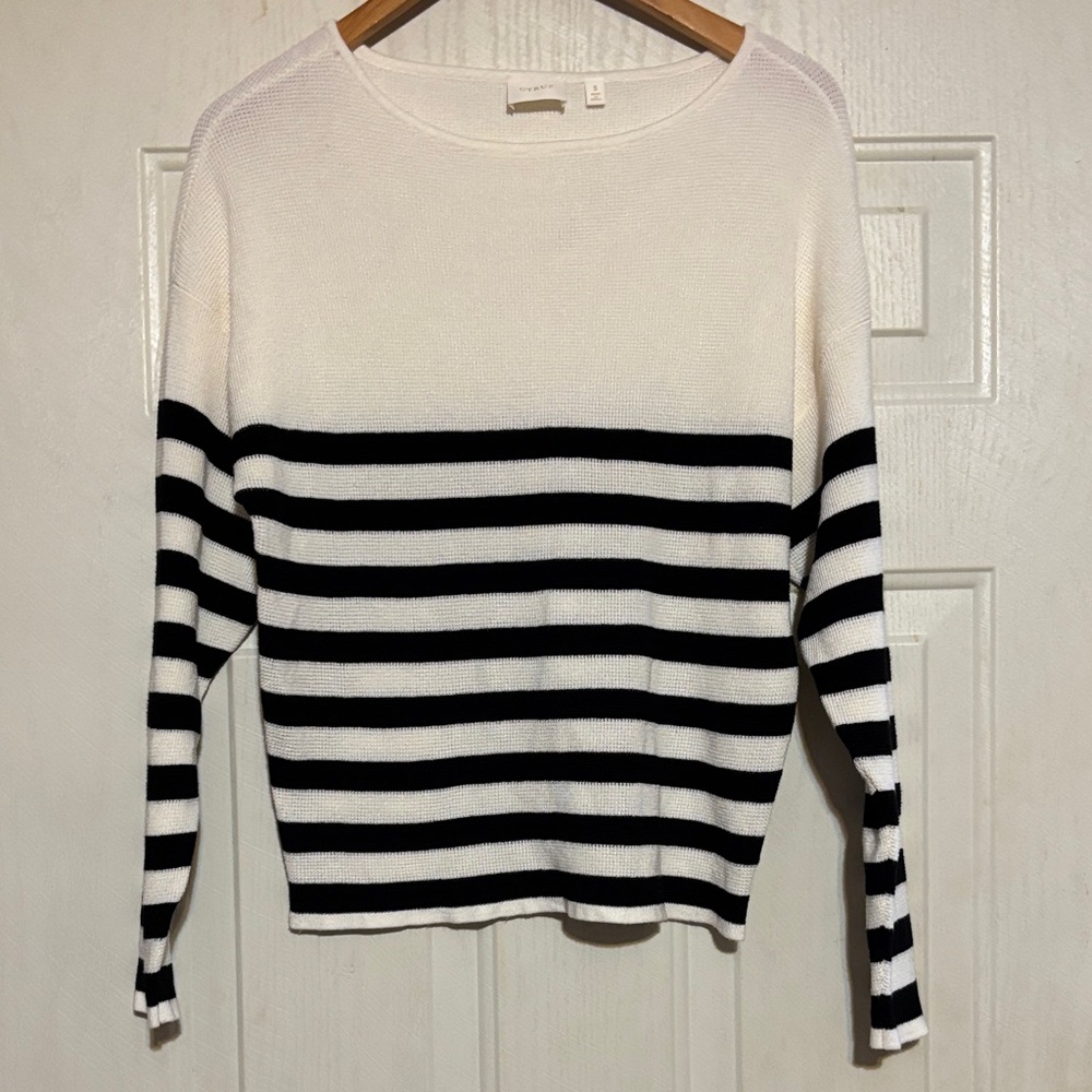 Cyrus Black and White‎ Striped Crew Neck Sweater